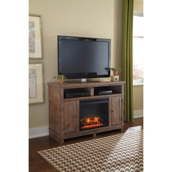  Design by Ashley Pinnadel Light Brown Medium TV Stand with Fireplace