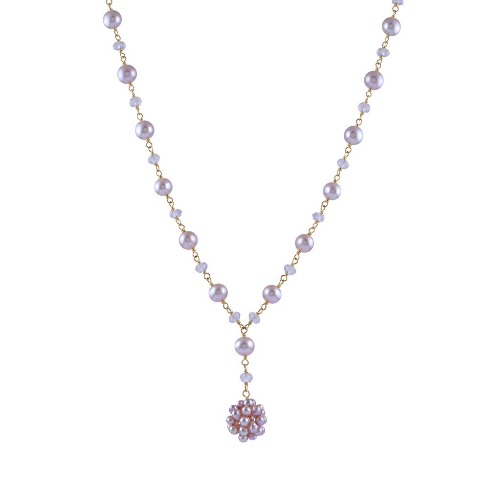 14k Freshwater Cultured Freshwater Cultured Pearl and Rose Quartz with Cable Chain 1 IN EXT 14k Freshwater Cultured Freshwater Cultured Pearl and Rose Quartz with Cable Chain 1 IN EXT