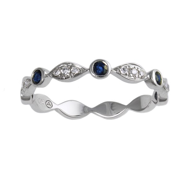 10k White Gold Blue Sapphire and 1/14ct TDW Diamond Stackable Band Ring (H-I, I2-I3)