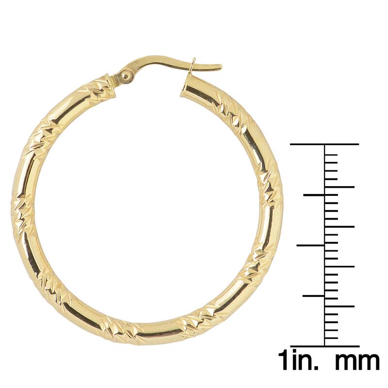 Fremada 10k Yellow Gold 3x30-mm Diamond-cut and High Polish Large Hoop Earrings