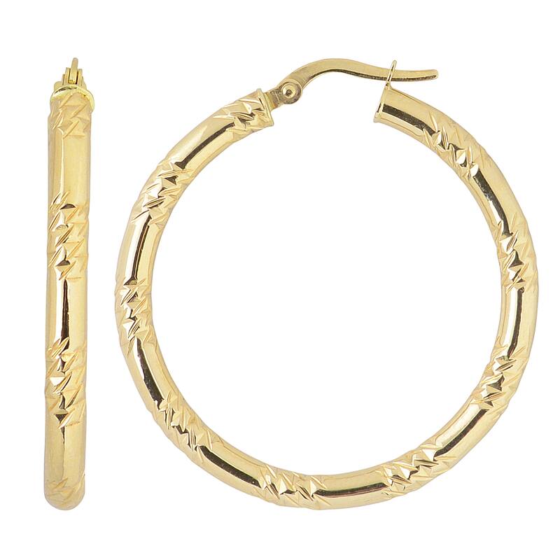 Fremada 10k Yellow Gold 3x30-mm Diamond-cut and High Polish Large Hoop Earrings