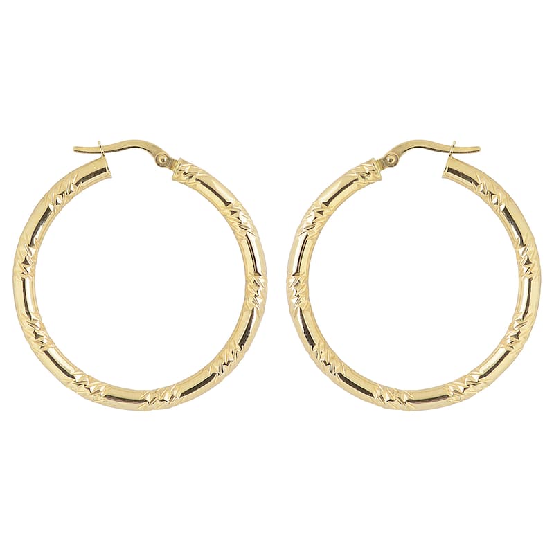 Fremada 10k Yellow Gold 3x30-mm Diamond-cut and High Polish Large Hoop Earrings