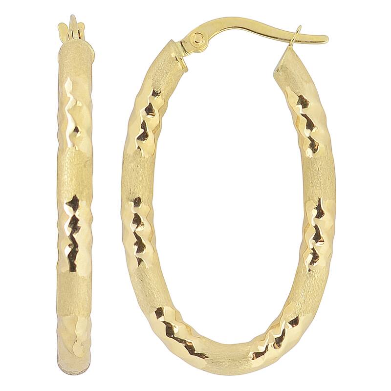 Fremada 10k Yellow Gold Diamond-cut and Satin Finish Elongated Hoop Earrings