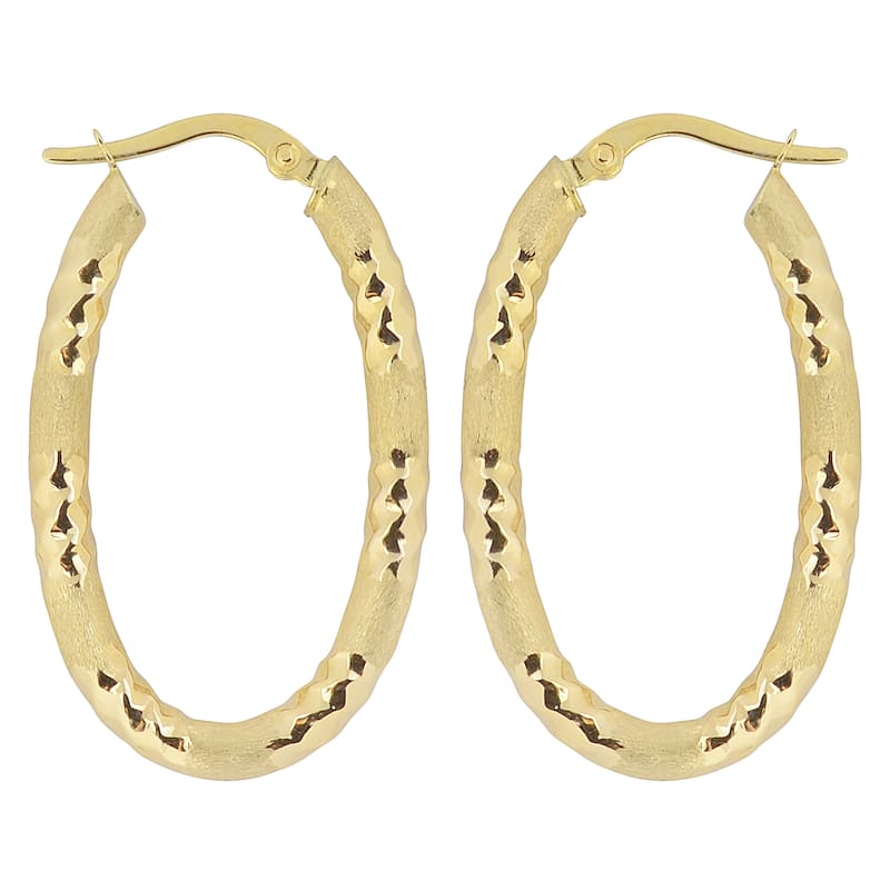 Fremada 10k Yellow Gold Diamond-cut and Satin Finish Elongated Hoop Earrings