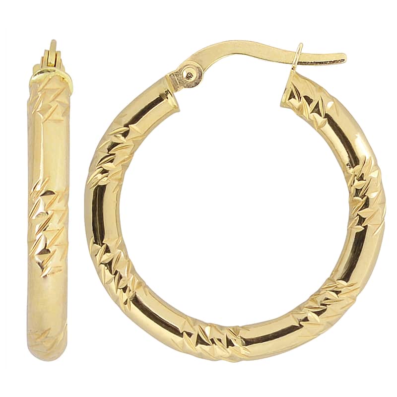 Fremada 10k Yellow Gold 3x20-mm Diamond-cut and High Polish Round Hoop Earrings