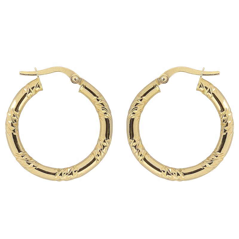 Fremada 10k Yellow Gold 3x20-mm Diamond-cut and High Polish Round Hoop Earrings