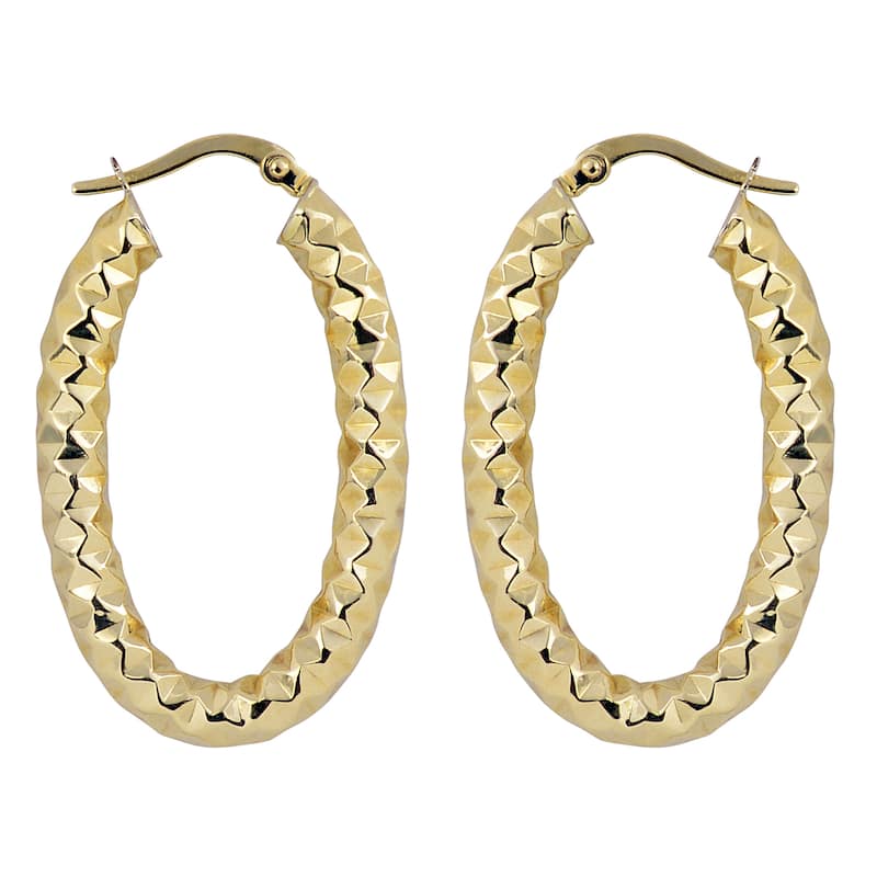 Fremada 10k Yellow Gold 4-mm Diamond-cut Elongated Hoop Earrings