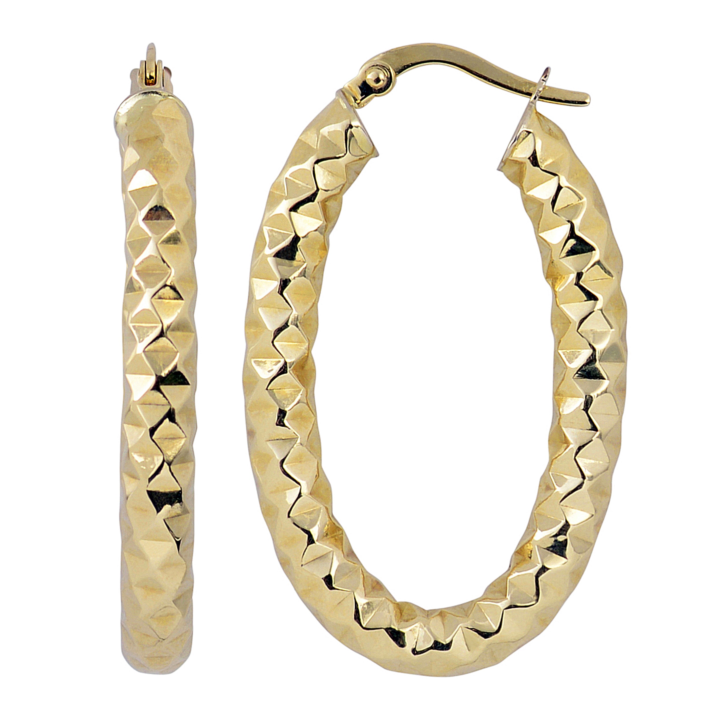 Au Naturale 10k Yellow Gold 4-mm Diamond-cut Elongated Hoop Earrings