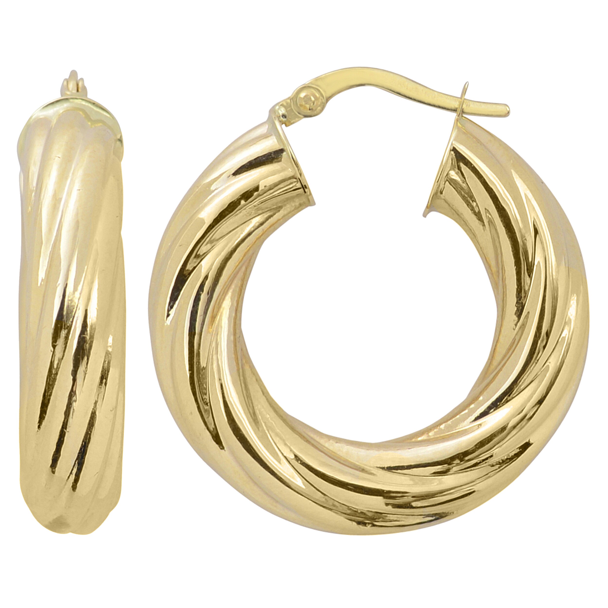Ladies 14k Gold Tri-color Satin Finish Twisted Hinged Hoop Earrings 23mm x 3mm