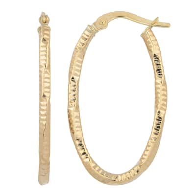 Fremada 10k Yellow Gold Textured Oval Hoop Earrings