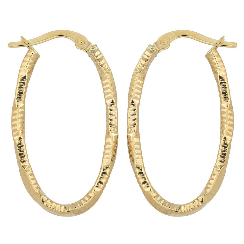 Fremada 10k Yellow Gold Textured Oval Hoop Earrings
