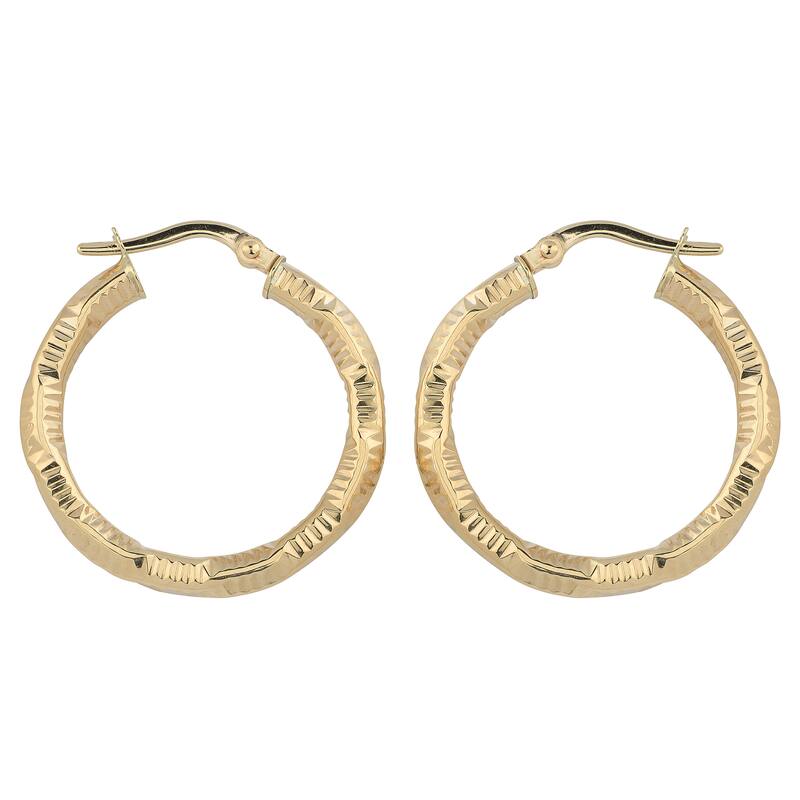 Fremada 10k Yellow Gold 3x20-mm Textured Round Hoop Earrings