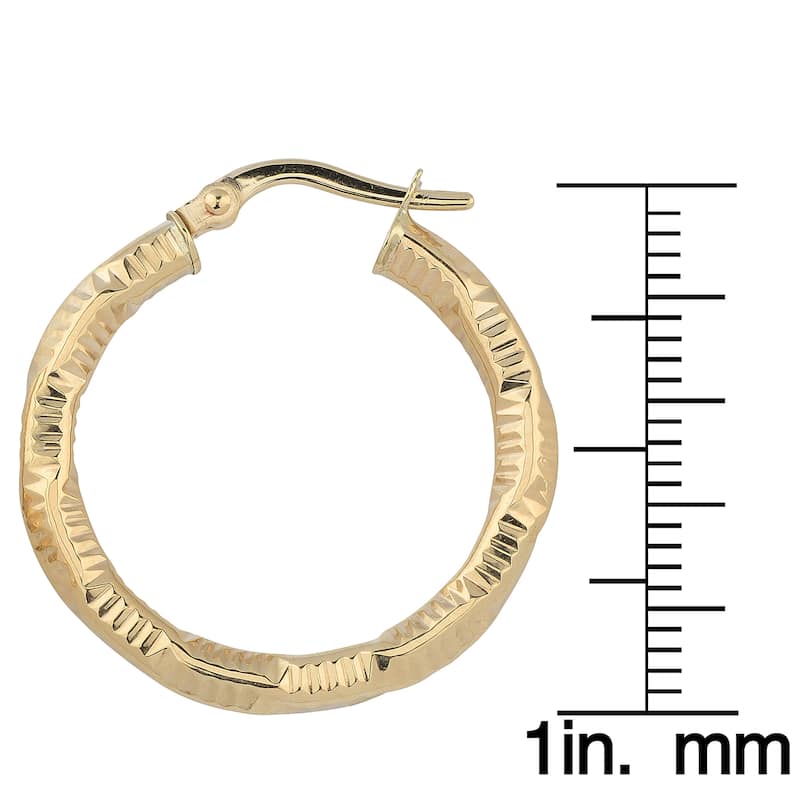 Fremada 10k Yellow Gold 3x20-mm Textured Round Hoop Earrings