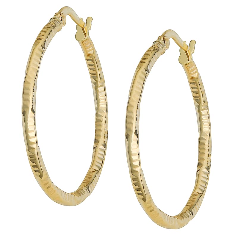 Fremada 10k Yellow Gold 2x25-mm Textured Round Hoop Earrings