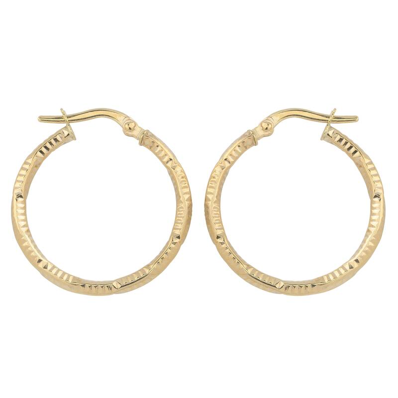 Fremada 10k Yellow Gold 2x20-mm Textured Round Hoop Earrings