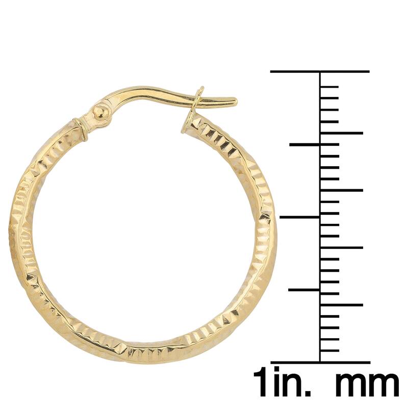 Fremada 10k Yellow Gold 2x20-mm Textured Round Hoop Earrings