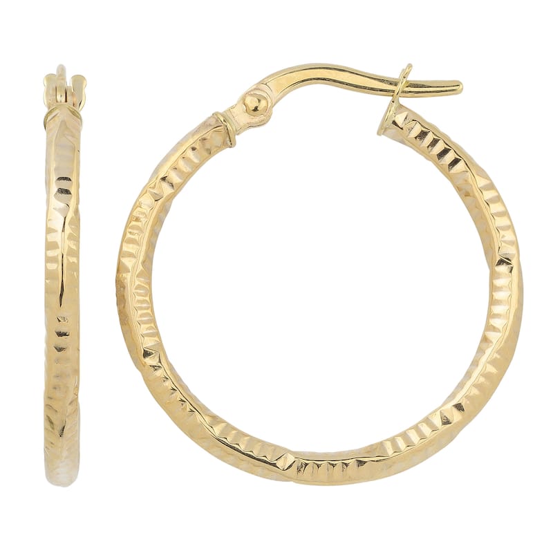 Fremada 10k Yellow Gold 2x20-mm Textured Round Hoop Earrings