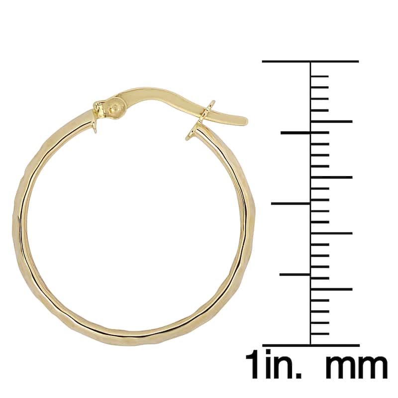 Fremada 10k Yellow Gold Hammered Design Surface Round Hoop Earrings