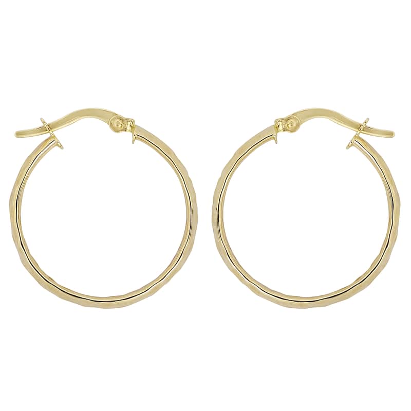 Fremada 10k Yellow Gold Hammered Design Surface Round Hoop Earrings