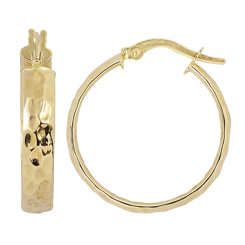 Fremada 10k Yellow Gold Hammered Design Surface Round Hoop Earrings