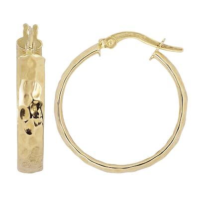 Fremada 10k Yellow Gold Hammered Design Surface Round Hoop Earrings