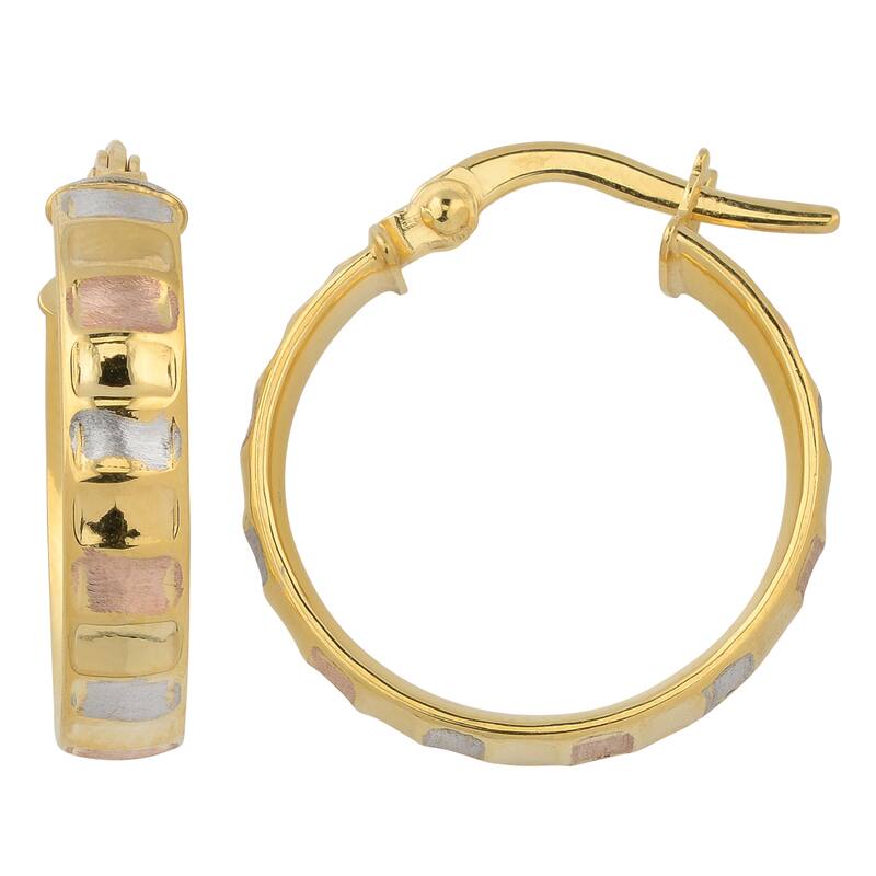 Fremada 10k Tri-color Gold Satin Finish Ripple Design Surface Hoop Earrings