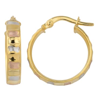 Fremada 10k Tri-color Gold Satin Finish Ripple Design Surface Hoop Earrings