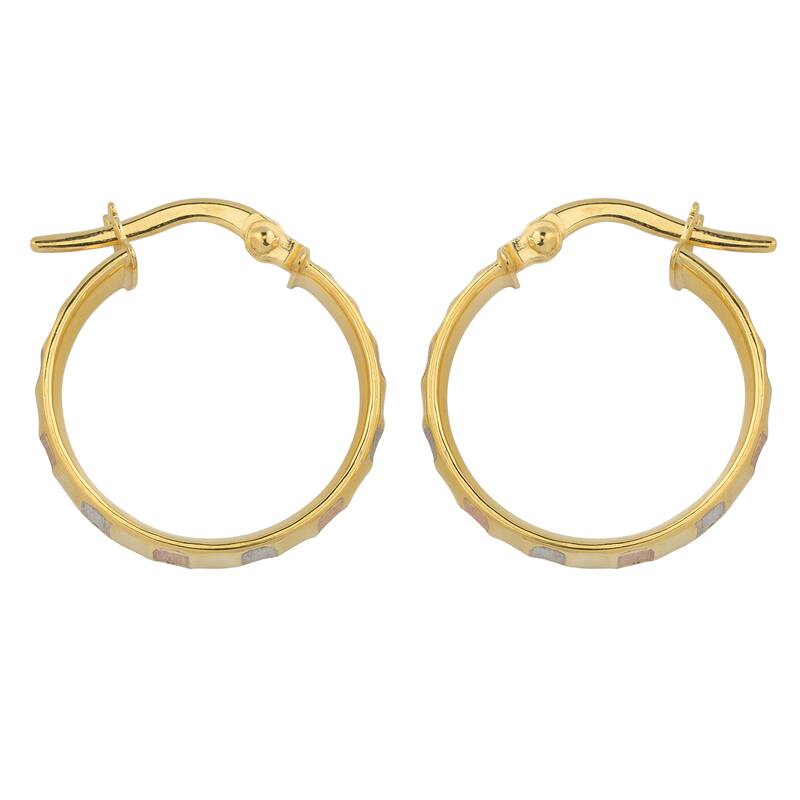 Fremada 10k Tri-color Gold Satin Finish Ripple Design Surface Hoop Earrings