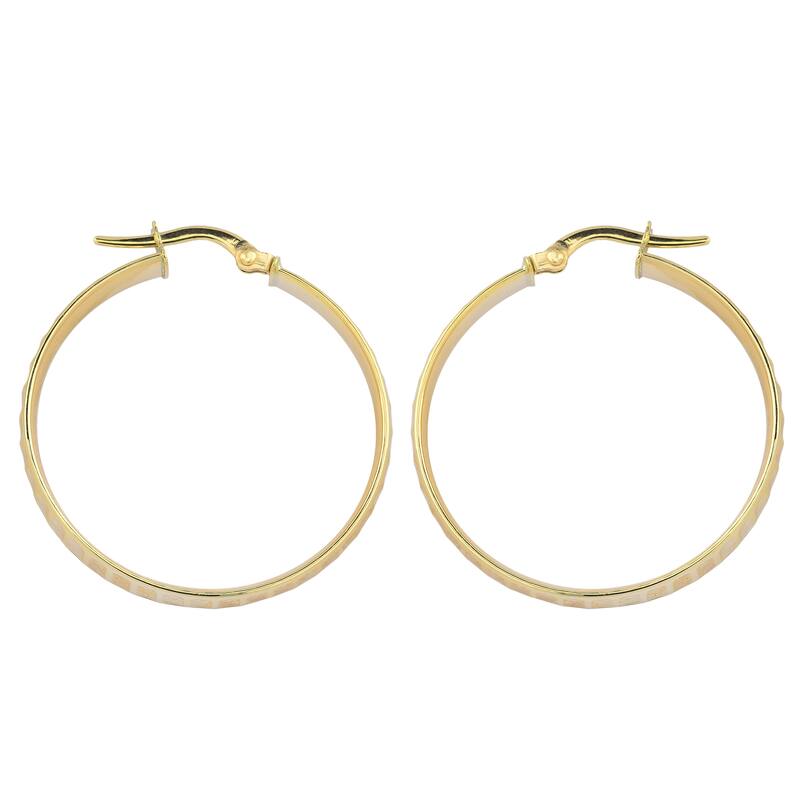 Fremada 10k Yellow Gold Ripple Design Surface Hoop Earrings