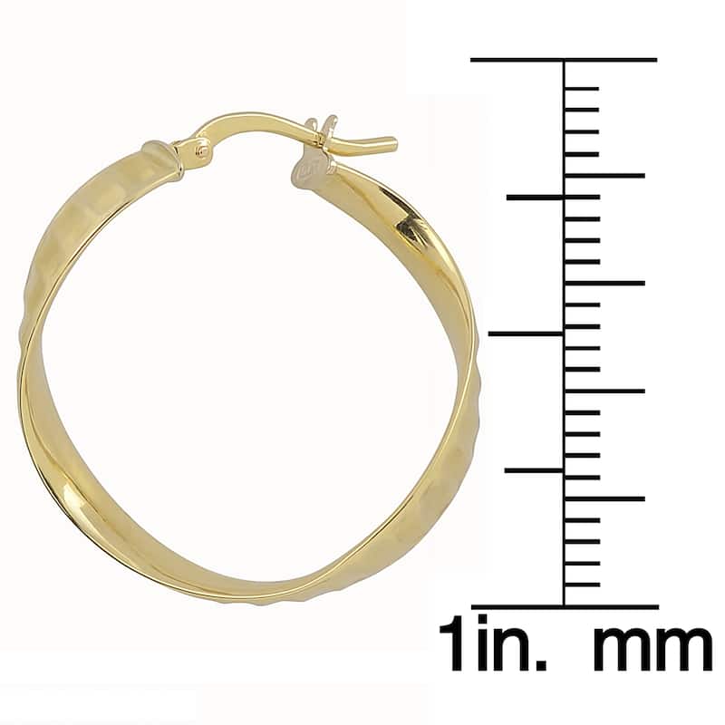 Fremada 10k Yellow Gold Ripple Design Surface Twist Hoop Earrings