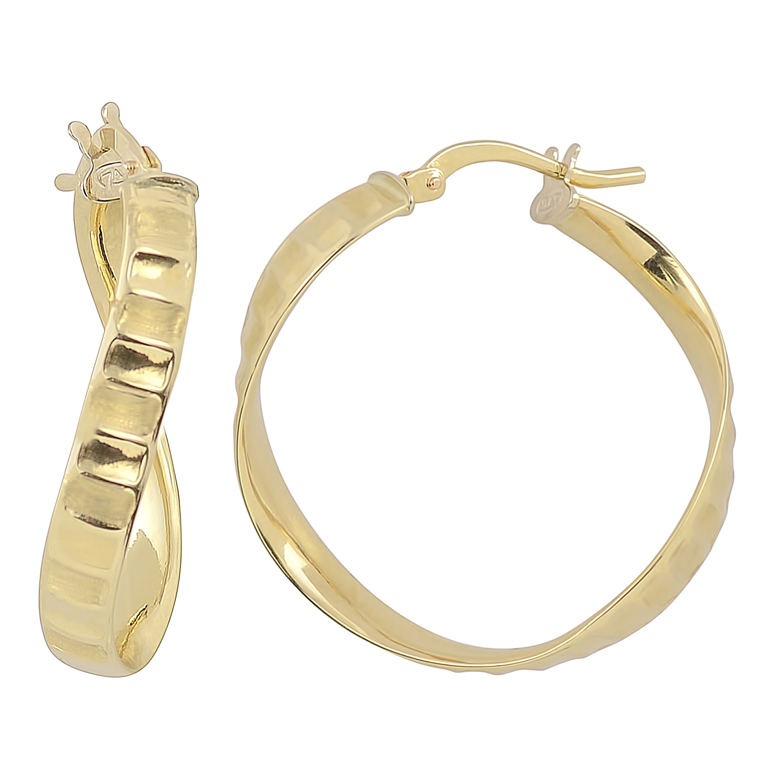 Au Naturale 10k Yellow Gold Ripple Design Surface Twist Hoop Earrings