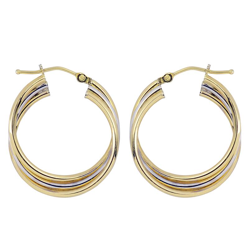 Fremada Women's 10k Two-tone Gold High Polish Overlapping Triple Hoop Earrings
