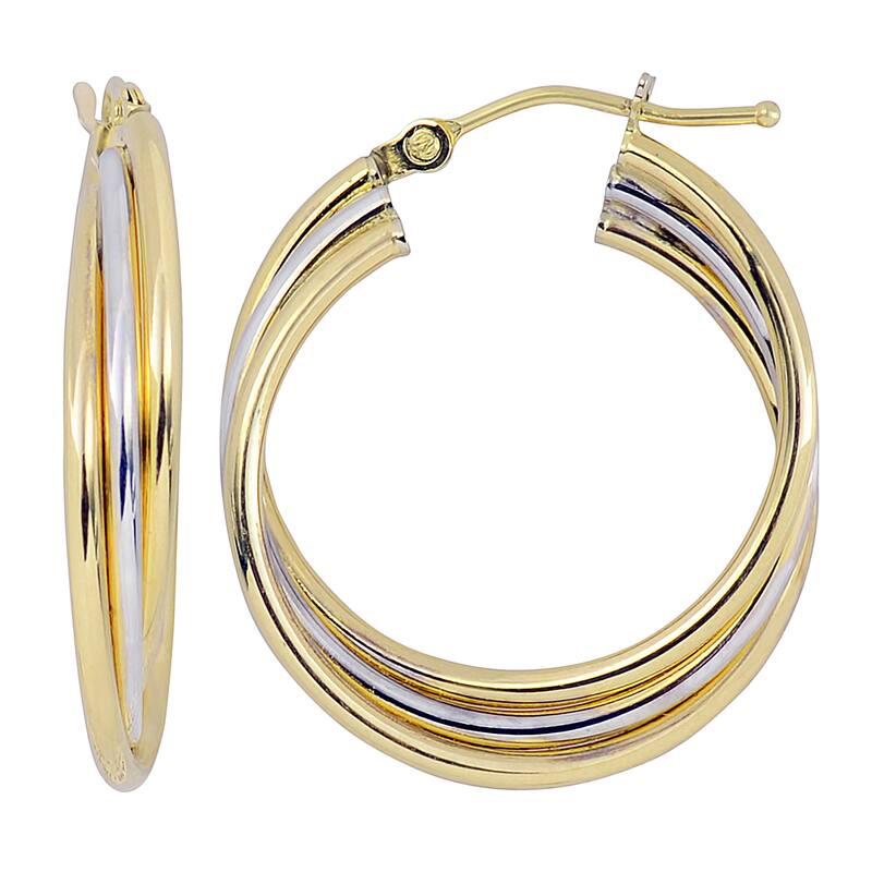 Fremada Women's 10k Two-tone Gold High Polish Overlapping Triple Hoop Earrings