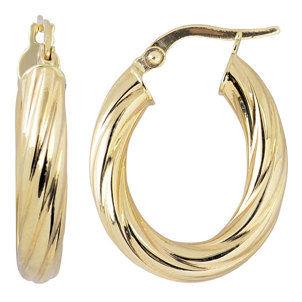 Fremada 10k Yellow Gold High Polish Swirl Design Elongated Hoop Earrings