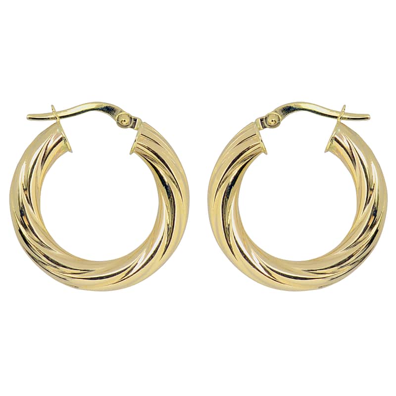 Fremada 10k Yellow Gold Swirl Design Hoop Earrings