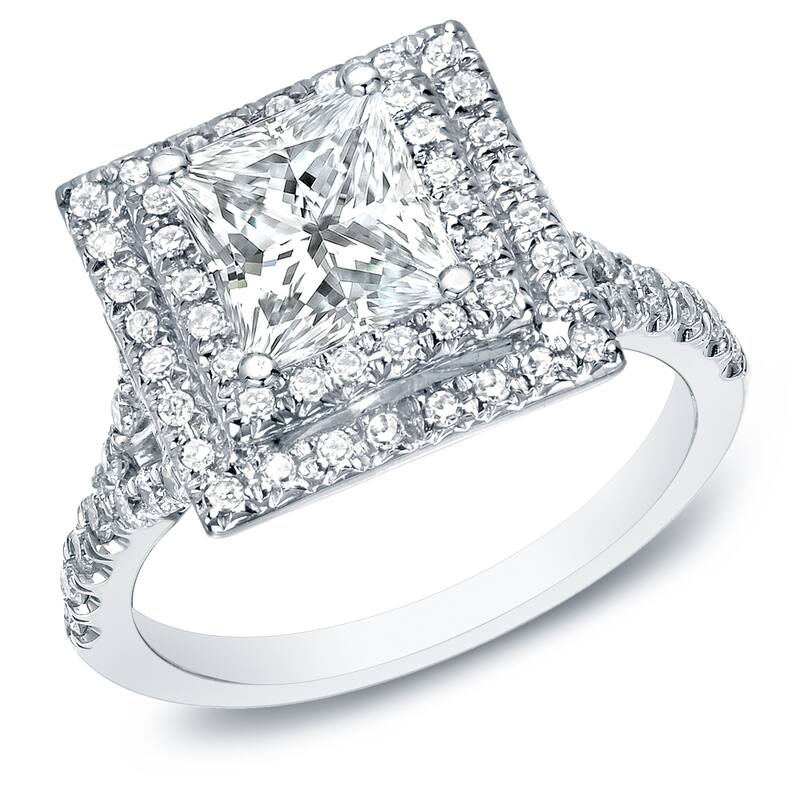 Auriya 2 1/2ctw Certified Princess Cut Halo Diamond Engagement Ring 14k Gold