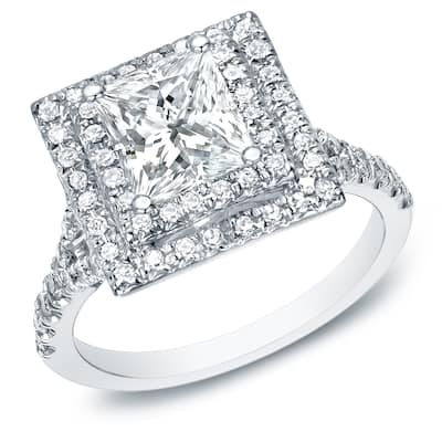 Auriya 2 1/2ctw Certified Princess Cut Halo Diamond Engagement Ring 14k Gold