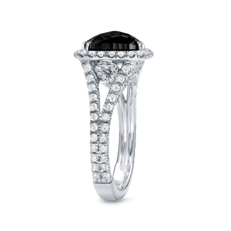 Auriya 18k Gold 3 1/3ctw Cushion-cut Black Diamond Halo Engagement Ring