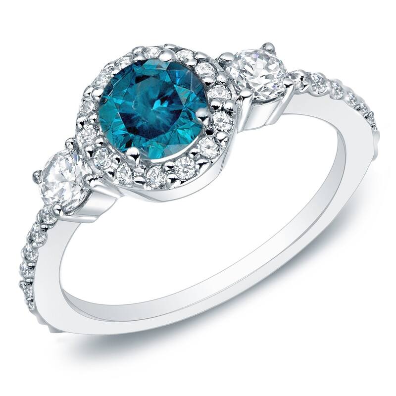 Auriya 3/4ctw 3-Stone Halo Blue Diamond Engagement Ring 14k Gold (H-I, I1-I2) - White - 4