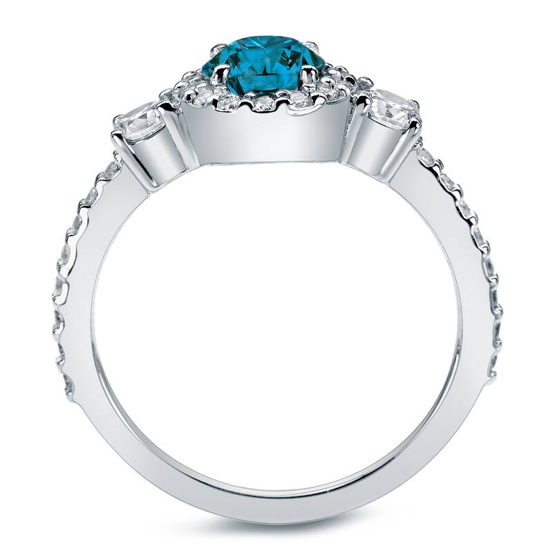 Auriya 3/4ctw 3-Stone Halo Blue Diamond Engagement Ring 14k Gold (H-I, I1-I2)