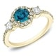 preview thumbnail 8 of 10, Auriya 3/4ctw 3-Stone Halo Blue Diamond Engagement Ring 14k Gold Yellow - 4