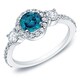 preview thumbnail 2 of 10, Auriya 3/4ctw 3-Stone Halo Blue Diamond Engagement Ring 14k Gold