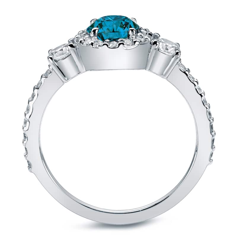 Auriya 1 1/4ctw 3-Stone Halo Blue Diamond Engagement Ring 14k Gold