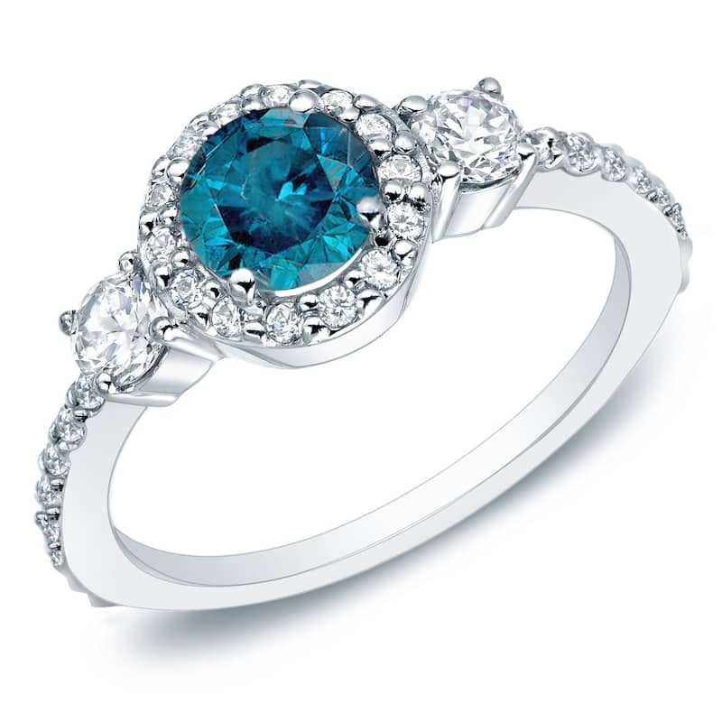 Auriya 1 1/4ctw 3-Stone Halo Blue Diamond Engagement Ring 14k Gold