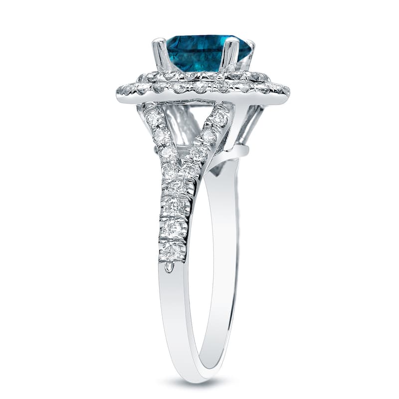 Auriya 14k Gold Double Halo Blue Diamond Engagement Ring 1 5/8ctw