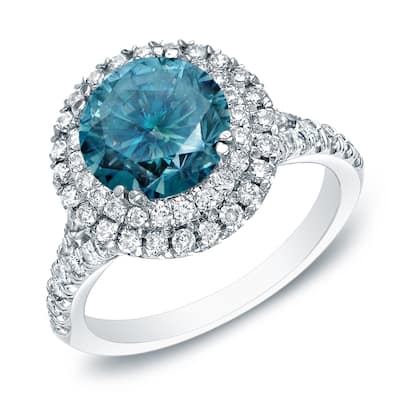 Auriya 14k Gold Double Halo Blue Diamond Engagement Ring 1 5/8ctw