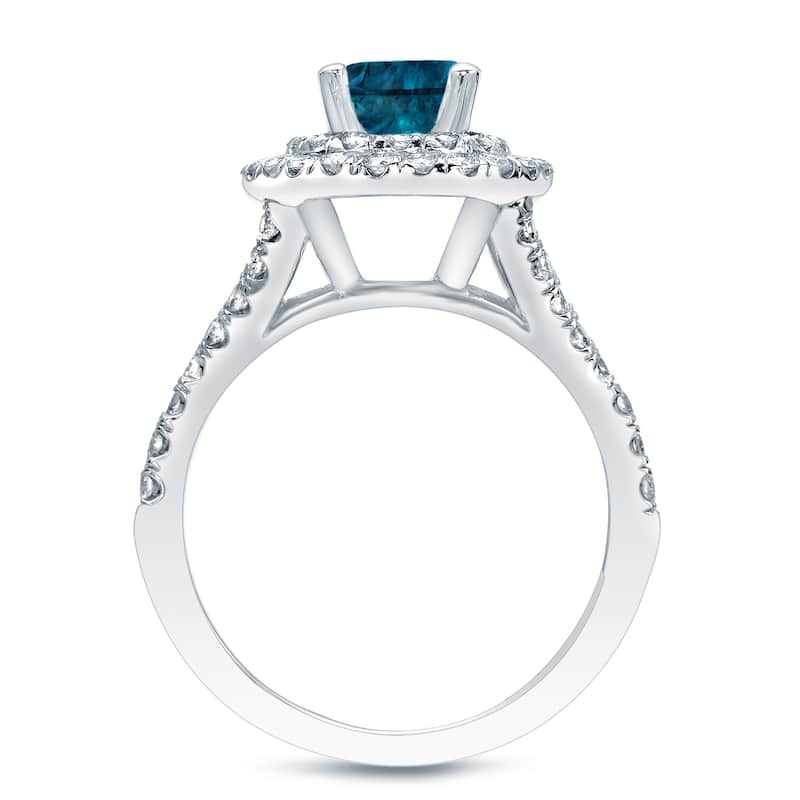 Auriya 14k Gold Double Halo Blue Diamond Engagement Ring 1 5/8ctw