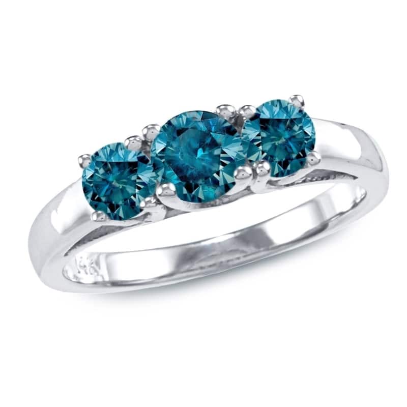 Auriya 14k Gold 1ctw 3-Stone Blue Diamond Engagement Ring - White - 4