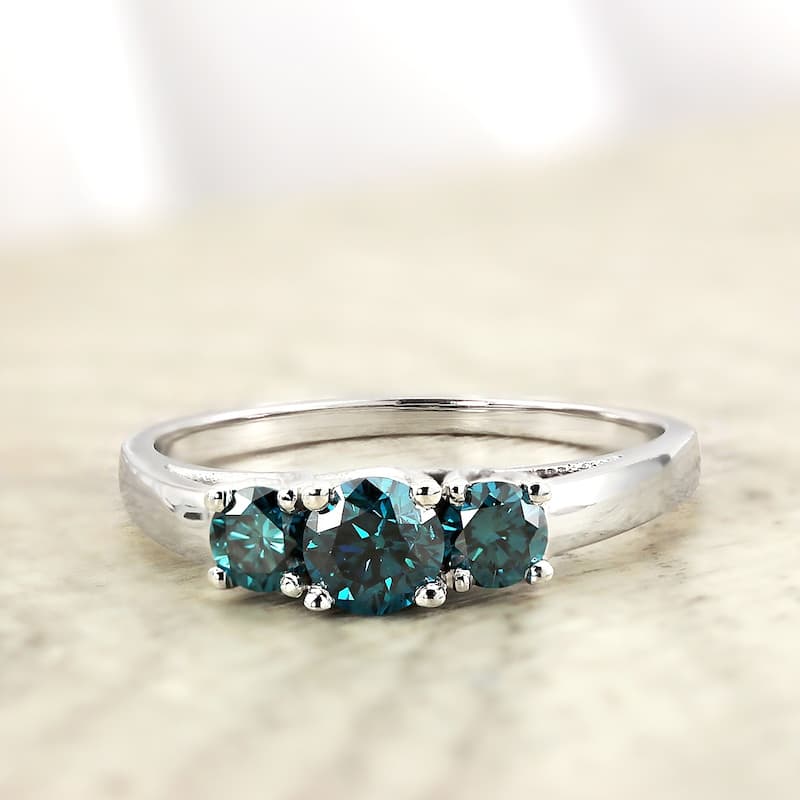 Auriya 14k Gold 1ctw 3-Stone Blue Diamond Engagement Ring