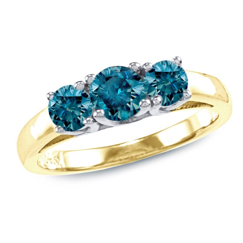 Auriya 14k Gold 1ctw 3-Stone Blue Diamond Engagement Ring